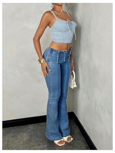 Floerns Women's Bell Bottom Drawstring Low Waisted Jeans Y2k Bootcut Denim Pants4