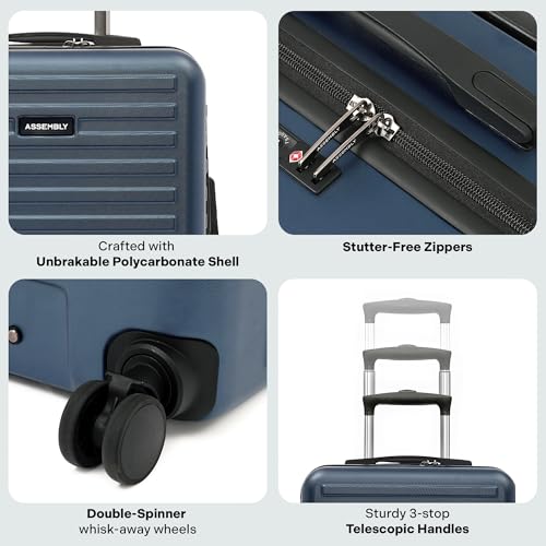 Image of THE ASSEMBLY Hard-Sided Cabin Luggage Lightweight 55 Cms-Premium Polycarbonate Spinner Trolley Bag For Flight Travel 20 Inches-Blue