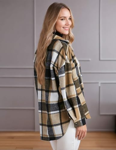 Women's Casual Plaid Shacket Long Sleeve Button Down Flannel Shirts Jacket Coats with Side Pockets2