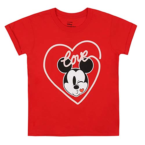 Disney Girl's Mickey Love Kiss T Shirt, Red, 7-8 Years UK