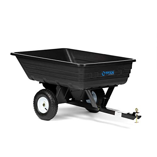 Titan Attachments 400 LB (10 Cu. Ft.) Economy Poly Dump Cart for Lawn Tractor and ATV/UTV’s, Poly Dump Cart, Utility Tow