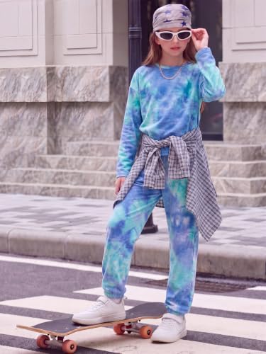 Image of Arshiner Girls 2 Piece Outfits Kids Trendy Tie Dye Sweatsuits Sets