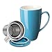 Sweese 201.107 Porcelain Tea Mug with Infuser and Lid, 15 OZ, Steel Blue