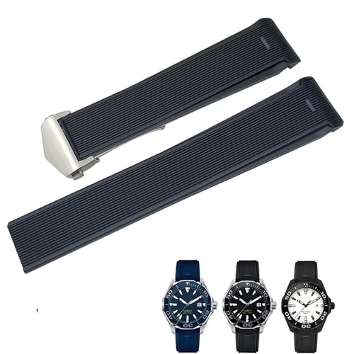 dongriuk Correa de goma para reloj Tag Heuer CARRERA AQUARACER 300 WAY201A WAY211C, accesorios para reloj(Black silver,20mm)