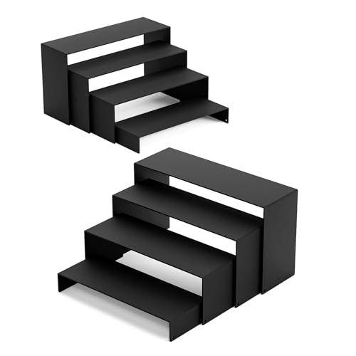 NEETBU Black Matte Metal Display Stand,8 Pcs 2 Set Display Risers, Metal Rectangular Display Shelf for Showcase, Dessert, Toys, Perfume (8Pcs-Black, L7“x8”x9)