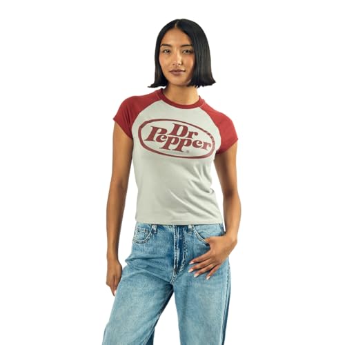 Dr Pepper Logo Women's Gray Heather Crew Neck Short Sleeve Baby Raglan Tee