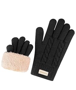 Bobelle Wear Alpaka Handschuhe Damen, Winterhandschuhe Touchscreen Wollhandschuhe, Thermohandsc... Warm Fleece Skihandschuhe (Schwarz)