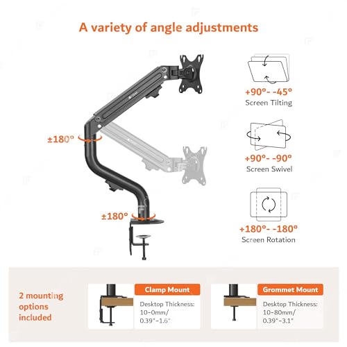 Image of ARTIKEL Monitor Desk Mount Adjustable Spring Assisted Monitor Arm VESA Mount with C Clamp Grommet Mounting Base Computer Monitor Stand (Curve, Single.)