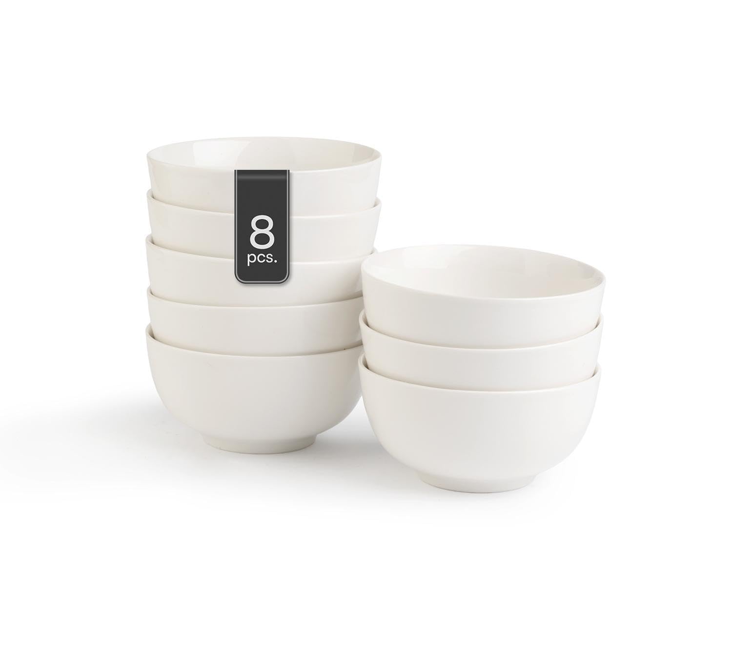 Müslischalen 8er Set - Ø 14 cm - Knochenporzellan - Weiß - Spülmaschinenfest - Dessertschalen Salatschüsseln