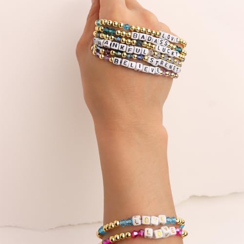 Inspired Gold Beaded Stretch Bracelets for Women Cute Lover Letter Crystal Green Beads Bracelet3