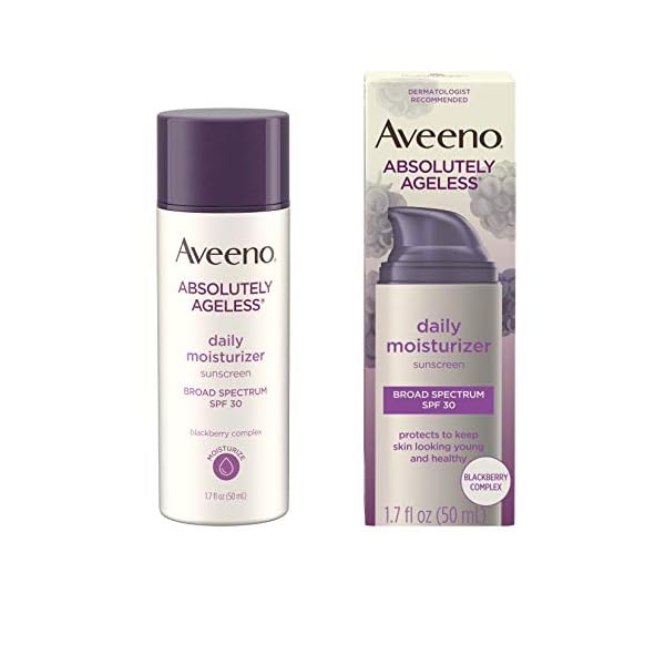 Aveeno Absolutely Ageless Daily Facial Moisturizer with Broad Spectrum SPF 30 Sunscreen, Antioxidant-Rich Blackberry Complex, Vitamins C & E, Hypoallergenic, Non-Comedogenic & Oil-Free, 1.7 fl. Oz