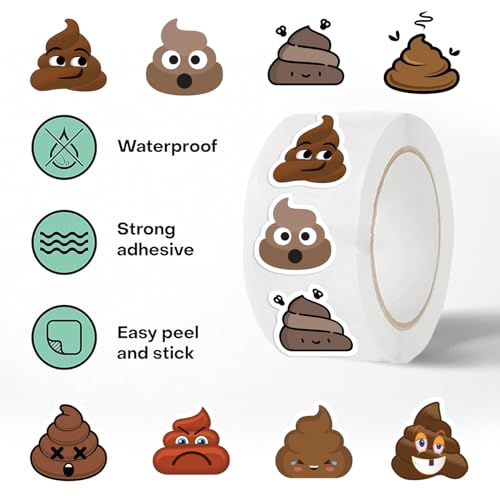 Image of 500PCS Poop Stickers 10 Styles Sticker Rolls Funny Meme Stickers Poop Party Favors Waterproof Vinyl Stickers(500 Per Roll)