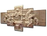 The Last Supper Wal Art la ultima cena cuadro Pictures for Living Room Christian Paintings Jesus Christ Artwork 5 Piece Canvas Home Decor for Living Room Framed Stretched Ready to Hang(50''Wx24''H)