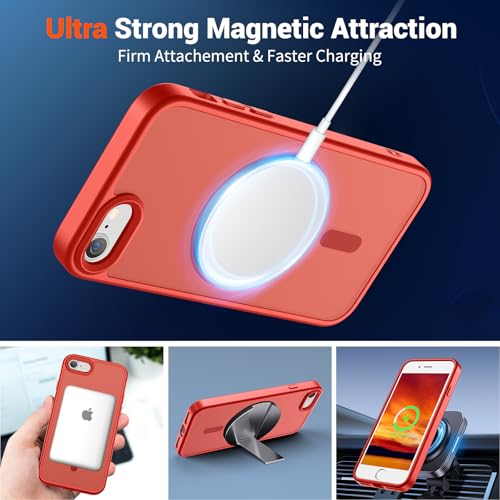Image of SUPFINE Magnetic for iPhone SE Case 2022 (3rd) /2020 (2nd), iPhone 8 Case (Compatible with MagSafe) (Military Grade Drop Protection) Slim Translucent Matte Phone Case,Red