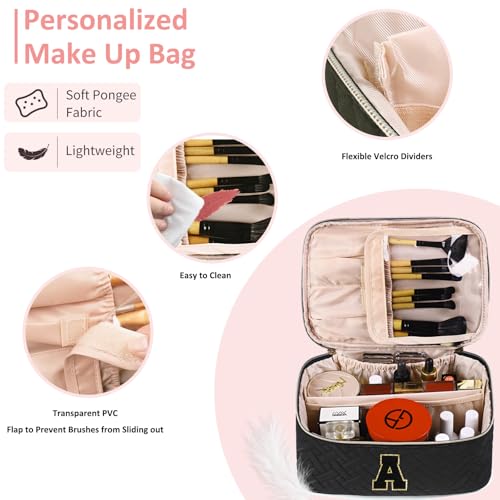 Gifts Initial Makeup Organizer Bag for Girls, Chenille Letter Personalized Cosmetic Bag with Zipper | Preppy Quilted Portable Makeup Pouch Teen Birthday Gifts Trendy for Women Friend (A)3