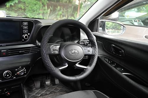 Image of Leather 25CM Universal Fit Car Steering Wheel Cover, Elastic Breathable and Odorless (Silver-2)