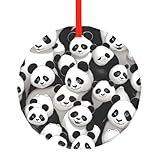 Colgante redondo de cristal impreso con pandas gigantes acurrucados – Adorno colgante de árbol de Navidad para vacaciones, hogar, oficina y decoración de fiestas