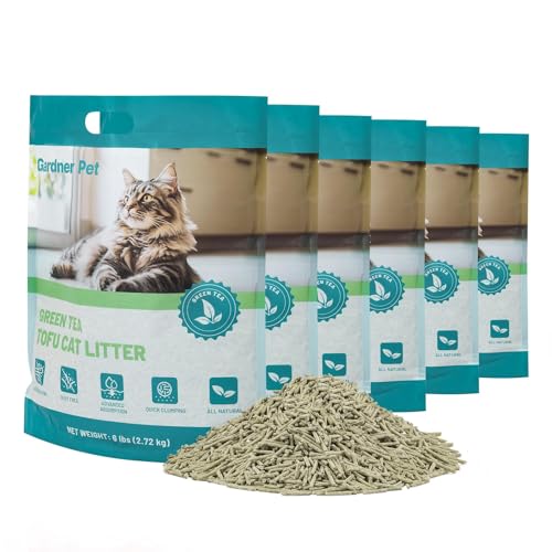 Gardner Pet Naturale Lettiera per Gatti al Tofu con Estratto di Tè Verde, senza polvere, agglomerante rapida, scaricabile nel WC e controllo degli odori per case con più gatti, 6L x 6