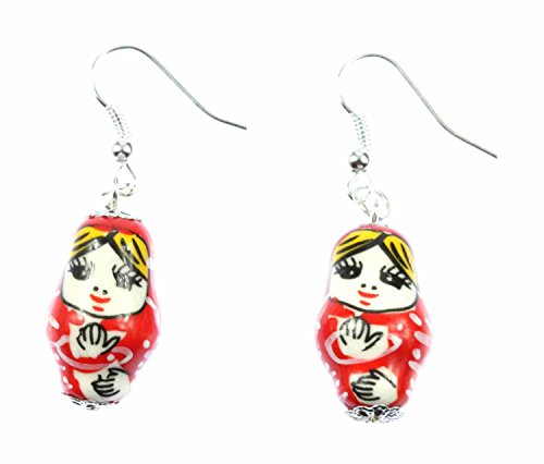 Matryoshka Earrings Miniblings Babuschka Russian Doll Porcelain Ceramic Red