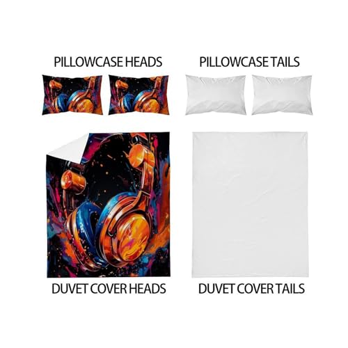 Parure de lit 100% coton double motif écouteurs splash 3D 200x200cm douceur - 4