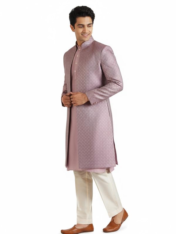 kisah Men’s Kurta Front Open Sherwani Trouser Set – Woven Design Jacquard Traditional Outfit for Men - Festive & Wedding Ethnic Wear - Elegant & Comfortable-picture-38
