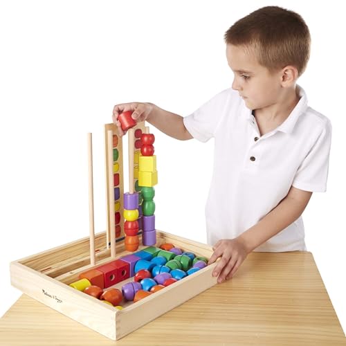 Image of Melissa & Doug Bead Sequencing Set with 46 Wooden Beads and 5 Double-Sided Pattern Boards