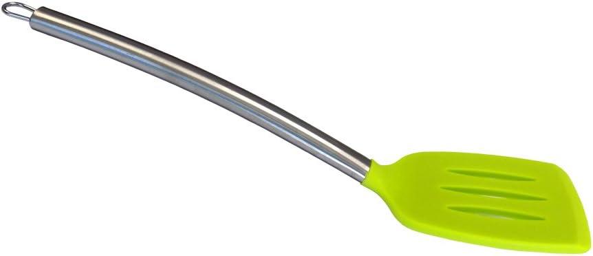 Kitchen Utensils Large Silicone Serving Mixing SLOTTED TURNER SPATULA with Heat Resistant Silicone and Stainless Steel Handle. GREEN
