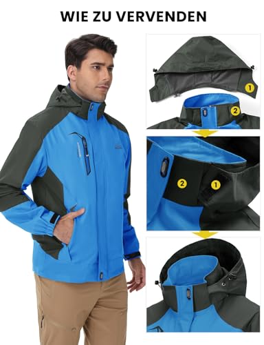 donhobo Herren Outdoor Wanderjacke Wasserabweisend Atmungsaktiv Winddichte Funktionsjacke Leicht Übergangsjacke Trekkingjacke Mäntel mit Abnehmbare Kapuze – Bild 6
