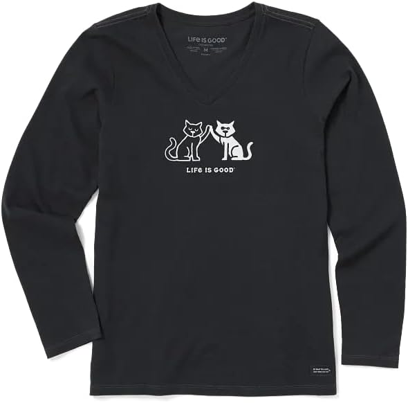 Life is Good. Women's High Five Cats Long Sleeve Crusher-LITE Vee, Faded Black