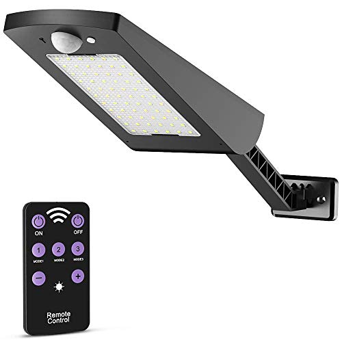 Lámpara solar para exteriores de 5500 mAh, luces LED de 66 piezas de 900 lúmenes, luces de seguridad de ángulo ajustable sensor de movimiento inalámbrico batería grande para yard,garage,garden,farm Cover