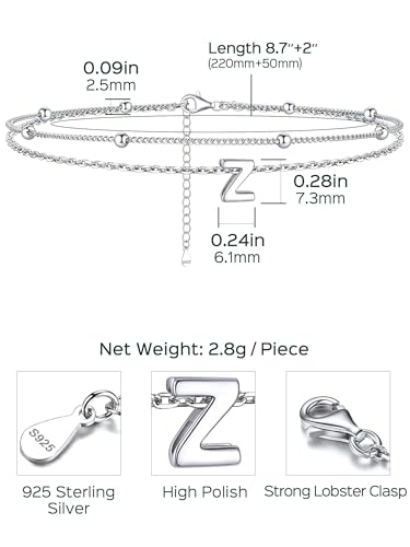 Image of ChicSilver Ankle Bracelets for Women Waterproof, 925 Sterling Silver Initial Anklets for Women, Adjustable Dainty Layered Anklet Beach Jewelry for Women Mom Wife Friend