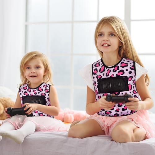 Image of Janmercy Weighted Vest for Kids Ages 2 to 9 Adjustable Neoprene Compression Vest Removable Weights Breathable Comfort Toddler(Leopard Print,Small,Pink)