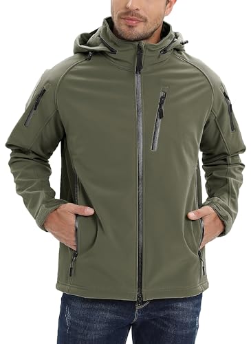 TACVASEN Herren Übergangsjacke Softshell Jacke Outdoor Winddicht Arbeitsjacke Winter Funktions-Fahrradjacke (L, Armeegrün)
