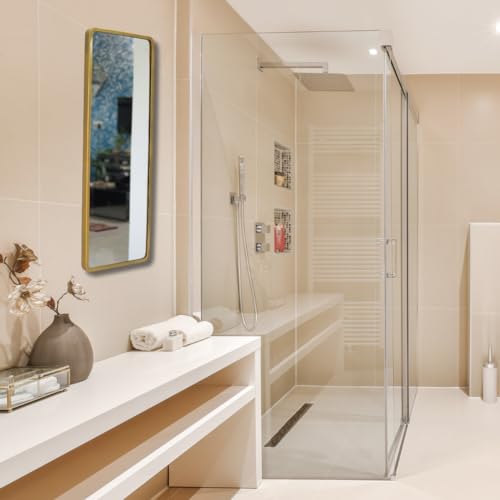 Image of Quality Glass Modern Elegance Rectangular Wall-Mounted Mirror Metal Framed Wall Mirror Bathroom Mirror Living Room Mirror Home Decor Mirror 18 x 48 Inches Black MF 100