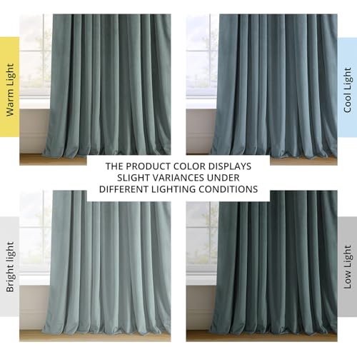 HPD Half Price Drapes Signature Velvet Thermal Blackout Curtains for Living Room 108 Inch Long (1 Panel) Rod Pocket Insulated Blackout Curtains for Bedroom Window Curtains, 50W x 108L, Skylark Blue