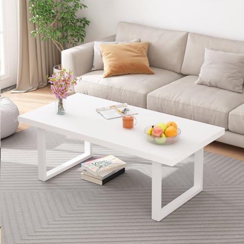 Mudmasa Tisch Couchtisch Weiß, Beistelltisch für Wohnzimmer, Klein & Modern Kaffeetisch Sofatisch, Holz Metallgestell Tisch für Wohnzimmer, 100B x 55T x 45.5H cm