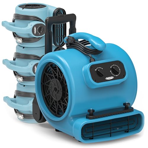ALORAIR 1 x GE3000HTC Air Mover and 3 x GF600A Air Mover Blower Fan Combo Package Ideal for Industrial,Commercial, Water Damage Restoration, Blue