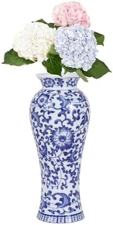 Chinoiserie Blue and White Vases,Living Room Centerpiece Ceramic Vase for Office Bedroom Chinoiserie Vintage Willow Flower Vases Decor (Lotus-M)