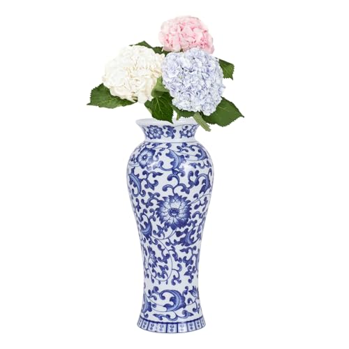 Chinoiserie Blue and White Vases,Living Room Centerpiece Ceramic Vase for Office Bedroom Chinoiserie Vintage Willow Flower Vases Decor (Lotus-M)