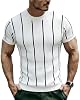 Camiseta de manga corta con rayas de punto para hombre, cuello redondo y ajuste fino 2