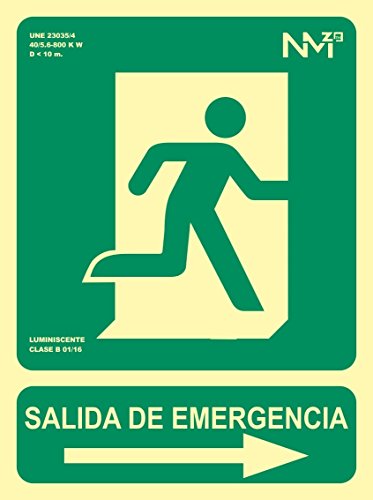 Señal Luminiscente RD14190 Salida De Emergencia Flecha Derecha  22,4x30cm Clase B PVC 0,7mm Evacuación Homologada De Alta Calidad