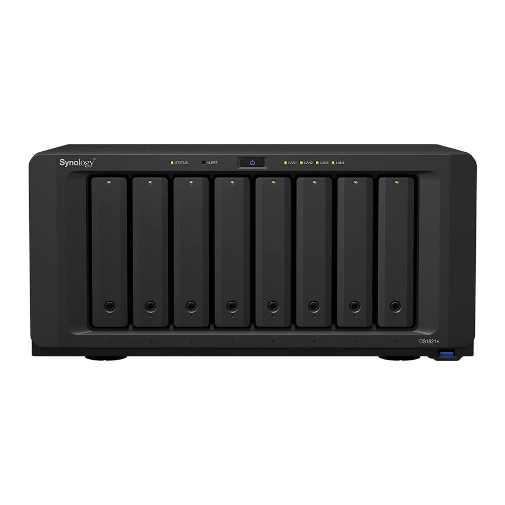 Synology DS1821+ 8-Bay Diskstation NAS (AMD Ryzen V1500B Quad-Core 2,2 GHz 4 GB DDR4 ECC SODIMM 4 x 1 GbE RJ-45 LAN-Port) 64TB Bundle with 8X 8TB Seagate IronWolf