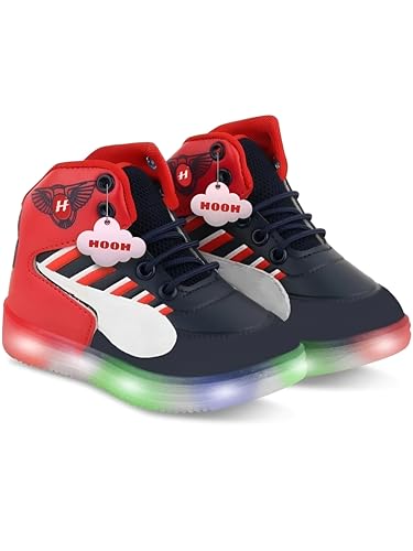 Image of HOOH Kids LED Light Up High Top Sneakers, Grey and Yellow, Breathable Upper with Soft Insole, Lace-Up Shoes