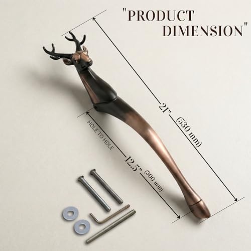 Image of GLOXY Premium Copper Black 21 inch Deer Shaped Main Door Handle with 12.5 inch Hole-to-Hole Spacing - Decorative Push & Pull Aluminium Wooden & Glass Door Handle for Home, Office & Banquet Hall - Pack of 1