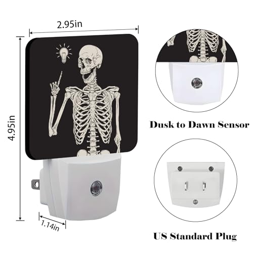 Image of Halloween Skull Skeleton Night Light,Plug-in Nightlights Auto Sensor Night Lamp Dusk to Dawn Lamp Home Decor for Nursery Children Girls Boys