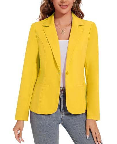 Women's Button Front Blazer Jackets Long Sleeve Lapel Business Casual Office Work Lightweight Blazers with Pocket