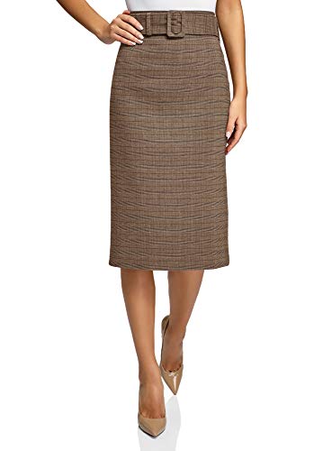 oodji Collection Femme Jupe Droite à Ceinture Large, Beige, FR 40 / M