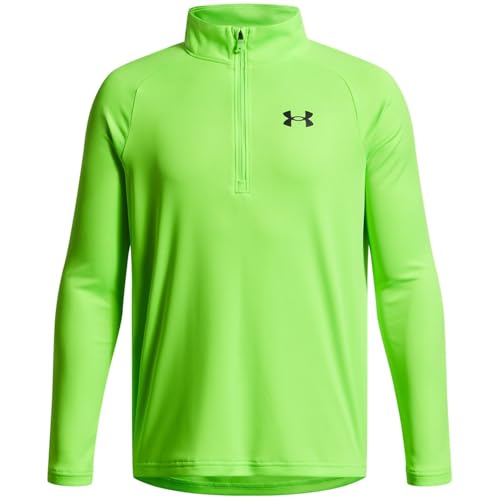 Under Armour Boys' Tech 2.0 1/2 Zip T-Shirt, (389) Hyper Green / / Black, Medium