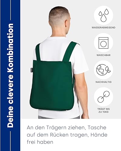 Notabag Original - Wasserabweisende, wiederverwendbare, faltbare Tasche und Rucksack (Forest Green)