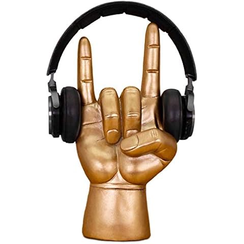 Luckies of London | Rock On Headphone Stand | Headset Stand & Headphone Holder Desk Tidy | Cable Management Desk Organiser or Hand Shape Jewellery Organiser | Headset Holder Desk Accessories | Gold Cover